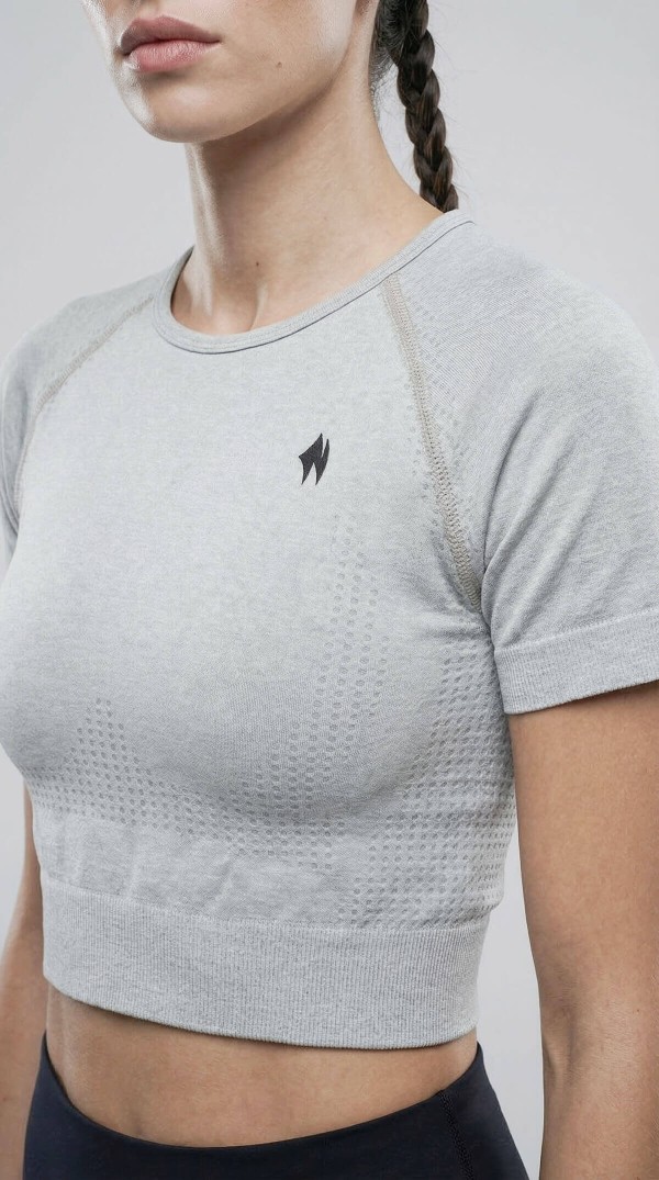 Dikişsiz Açık Gri Kısa Kol Spor Crop Top