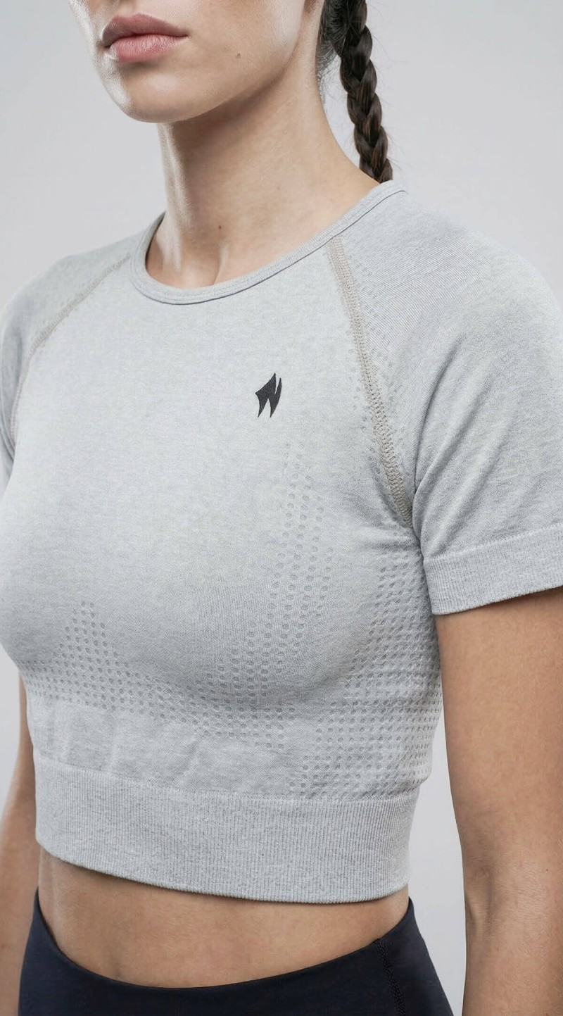 Kadın Gri Seamless Dikişsiz Spor Crop Top