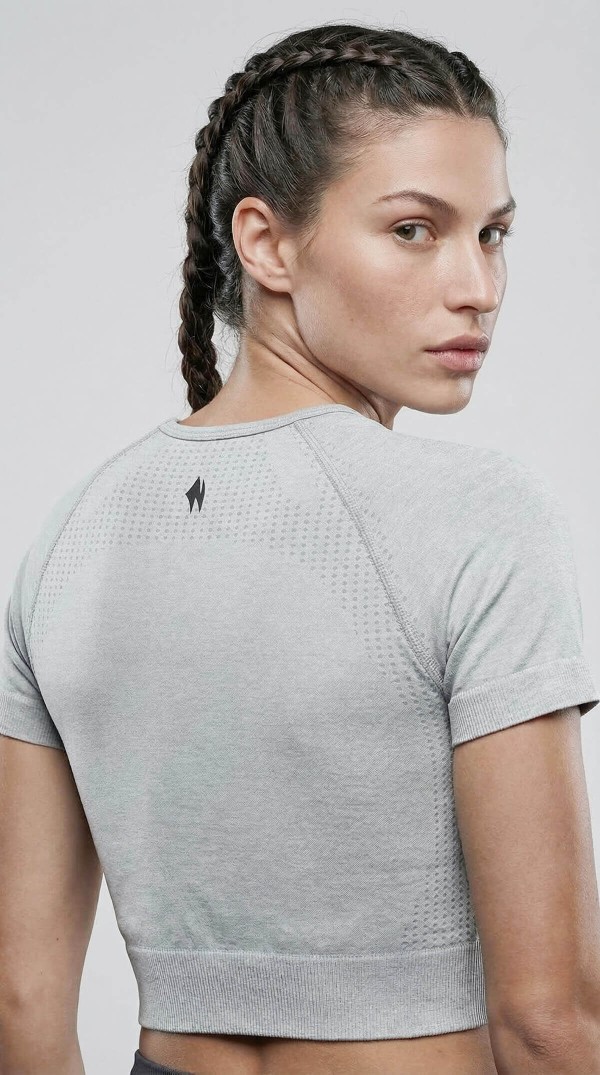 Kadın Gri Seamless Dikişsiz Spor Crop Top