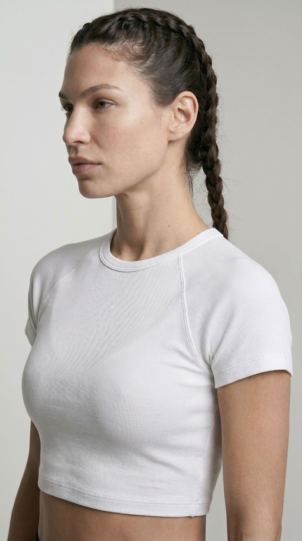 Kadın Beyaz Reglan Kol Basic Spor Crop T-Shirt