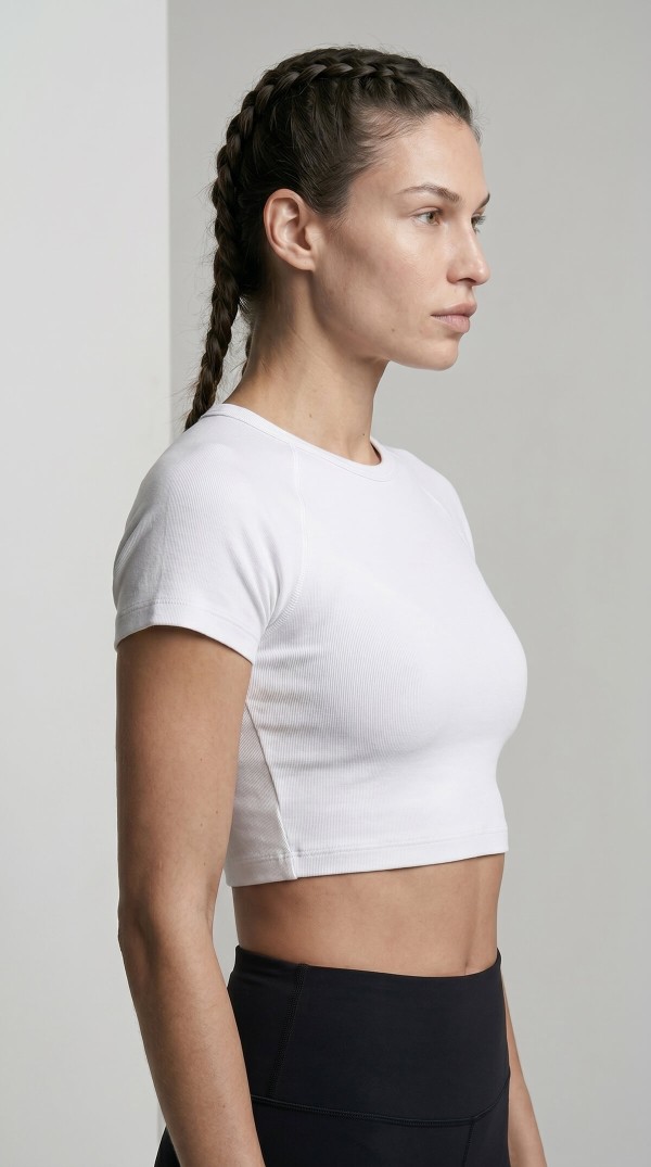 Kadın Beyaz Reglan Kol Basic Spor Crop T-Shirt