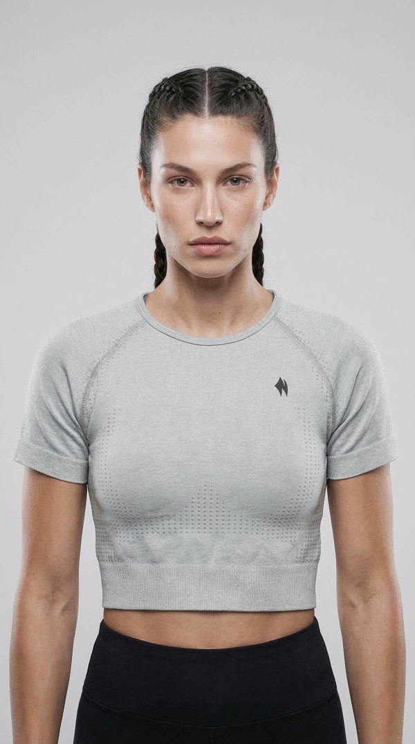 Kadın Gri Seamless Dikişsiz Spor Crop Top