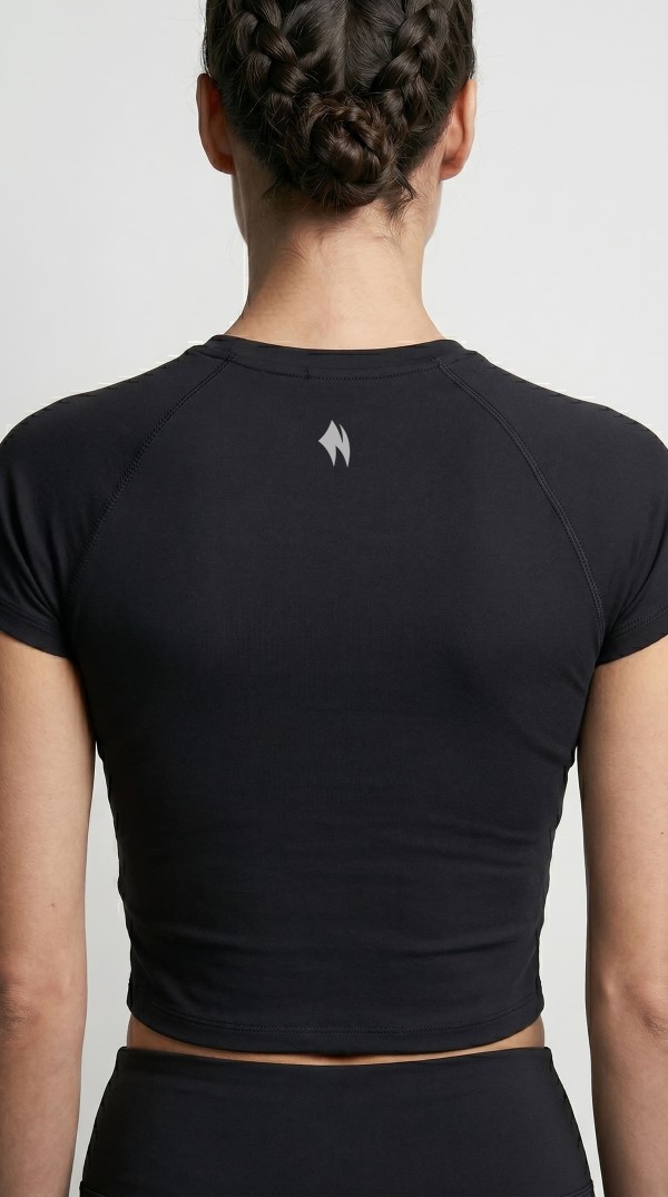 Kadın Siyah Reglan Kol Basic Spor Crop T-Shirt