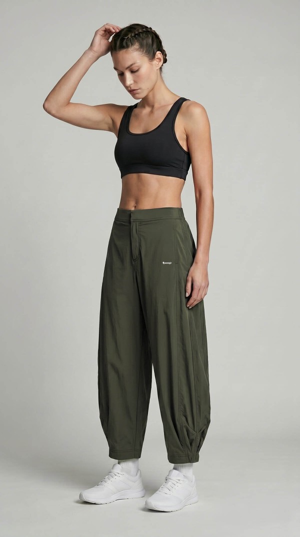 Haki Yüksek Bel Balon Kesim Kadın Jogger Pantolon