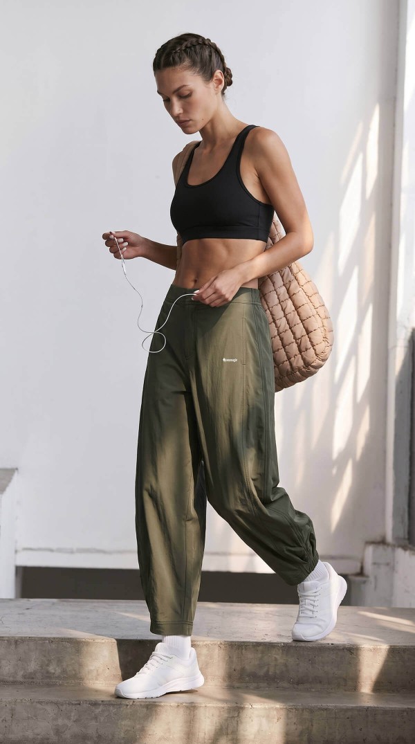 Haki Yüksek Bel Balon Kesim Kadın Jogger Pantolon